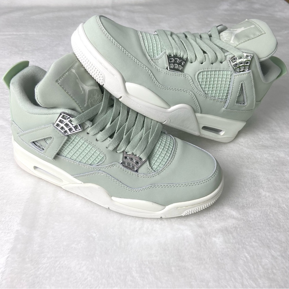 Men's Mid-Top Light Green Shoes Sneakers -Jordan 4 Retro Sea-foam